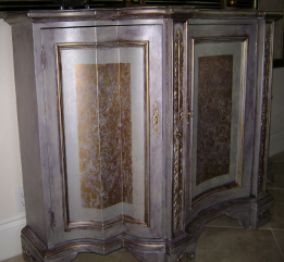 metallic faux break-front cabinet 1
